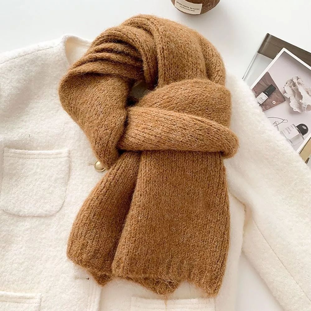 4-TRI (31) Oversized Fluffy Knit Scarf (Camel Brown) - Image 1