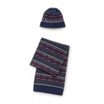 Fair Isle Knit Hat & Scarf Set (Navy Multi)
